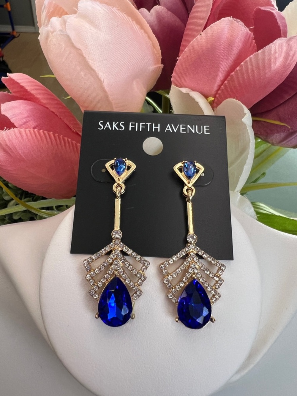 Saks Fifth Avenue Blue Teardrop Dangling Earrings